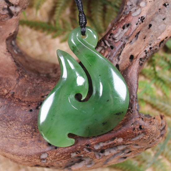 Hei Matau or Fish Hook carved from Hapopo Pounamu - NZ Greenstone