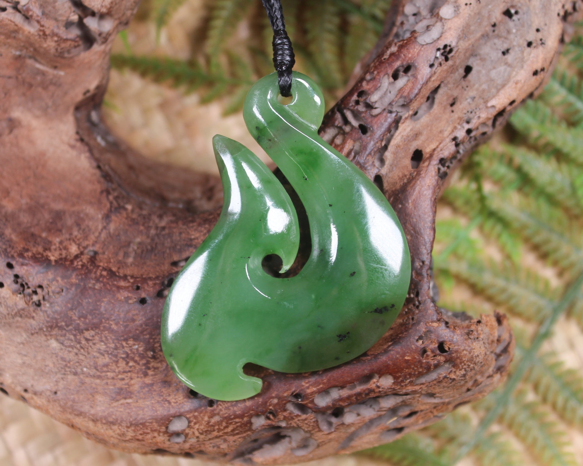 Hei Matau or Fish Hook carved from Hapopo Pounamu - NZ Greenstone