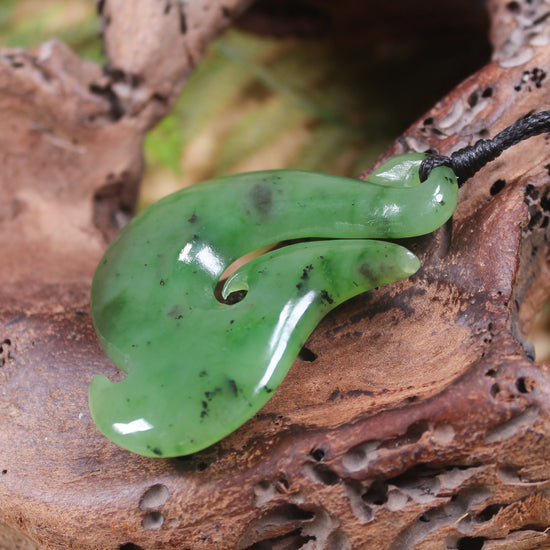 Hei Matau or Fish Hook carved from Hapopo Pounamu - NZ Greenstone