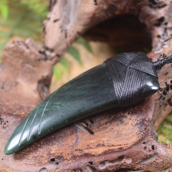 Taniwha Tooth or Niho carved from Kawakawa Pounamu - NZ Greenstone