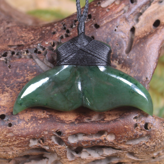 Whale Tail carved from Kawakawa Pounamu - NZ Greenstone
