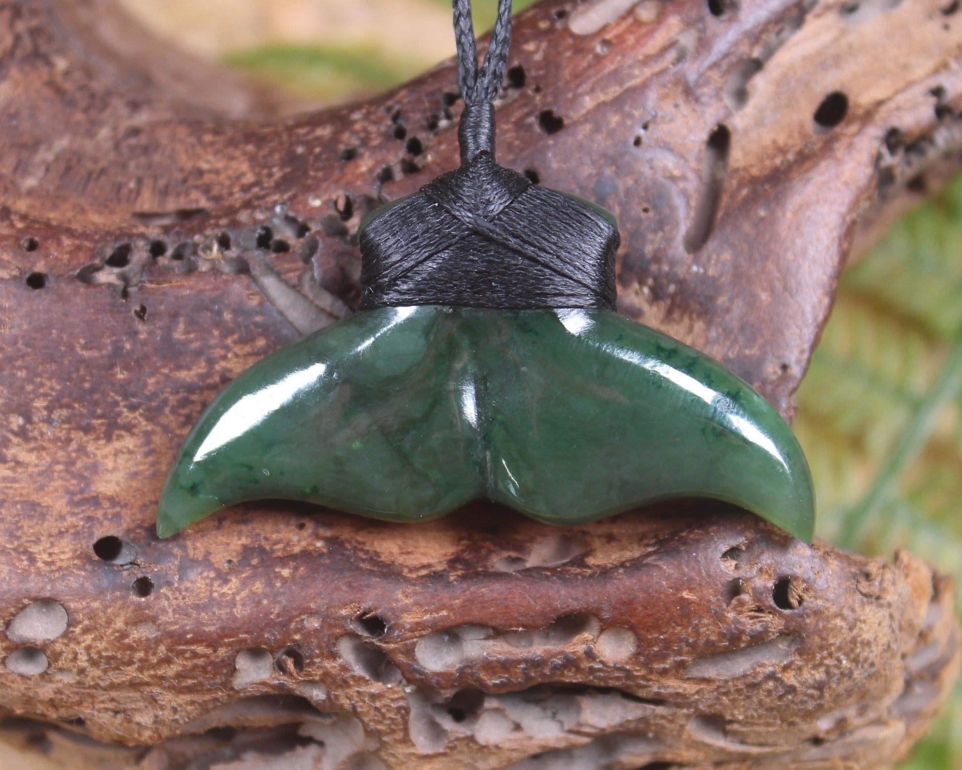 Whale Tail carved from Kawakawa Pounamu - NZ Greenstone