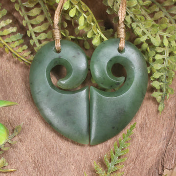 Koru Heart pendant carved from Hapopo Pounamu - NZ Greenstone