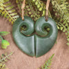 Koru Heart pendant carved from Hapopo Pounamu - NZ Greenstone