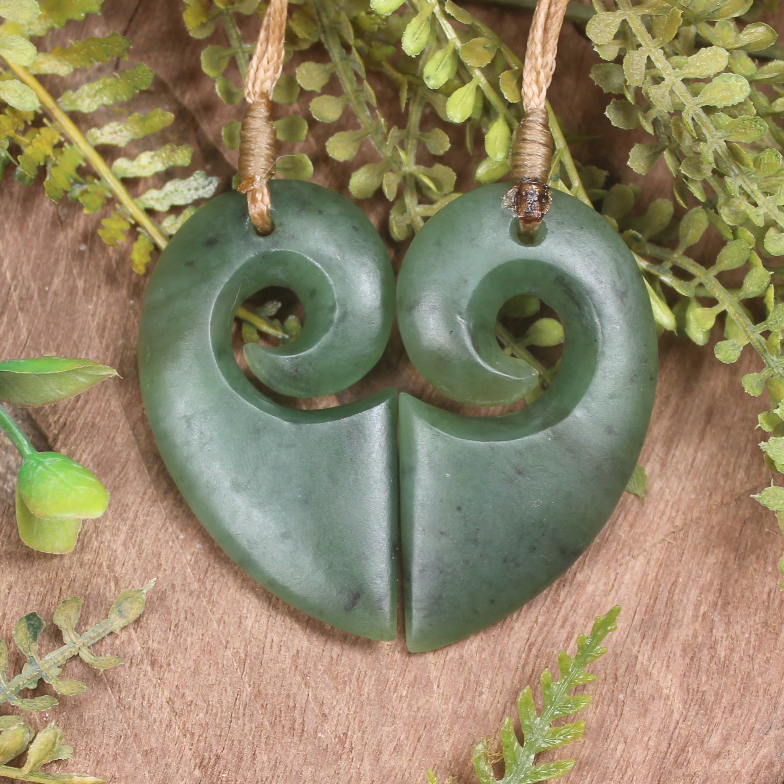 Koru Heart pendant carved from Hapopo Pounamu - NZ Greenstone