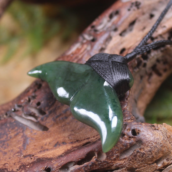Whale Tail carved from Kawakawa Pounamu - NZ Greenstone