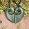 Koru Heart pendant carved from Hapopo Pounamu - NZ Greenstone