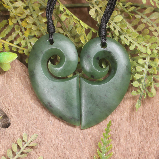 Koru Heart pendant carved from Hapopo Pounamu - NZ Greenstone