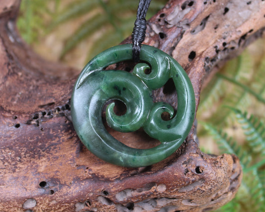 Koru pendant carved from Kawakawa Pounamu - NZ Greenstone