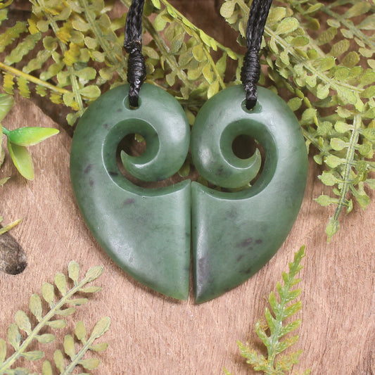 Koru Heart pendant carved from Hapopo Pounamu - NZ Greenstone