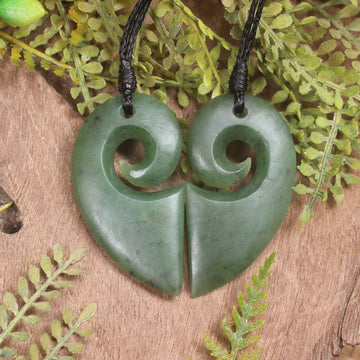 Koru Heart pendant carved from Hapopo Pounamu - NZ Greenstone