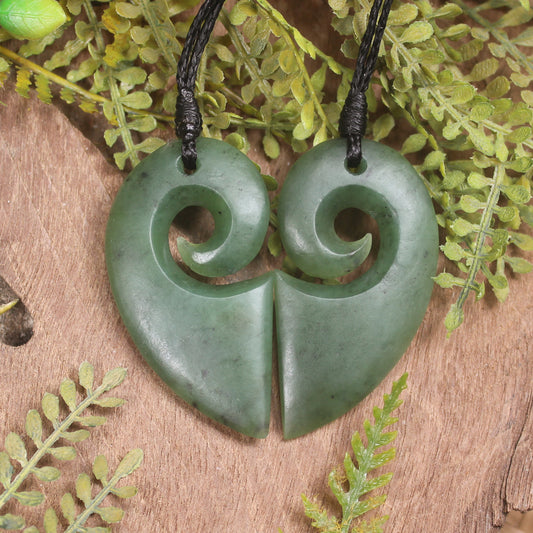 Koru Heart pendant carved from Hapopo Pounamu - NZ Greenstone