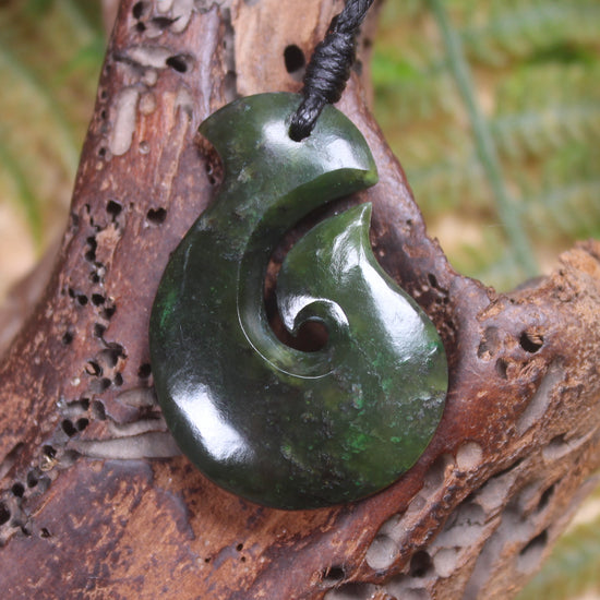 Hei Matau carved from Rimu Pounamu - NZ Greenstone