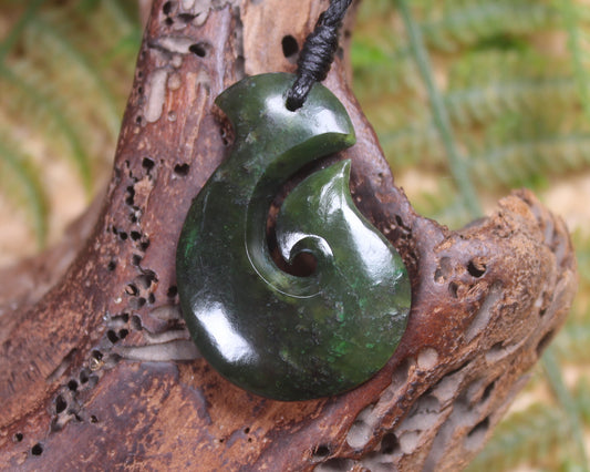 Hei Matau carved from Rimu Pounamu - NZ Greenstone