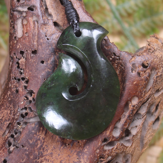 Hei Matau carved from Rimu Pounamu - NZ Greenstone