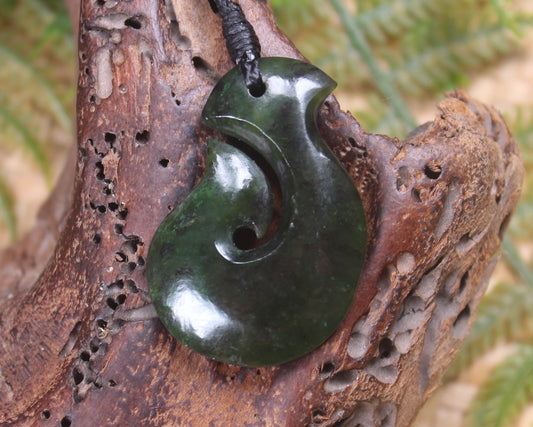 Hei Matau carved from Rimu Pounamu - NZ Greenstone