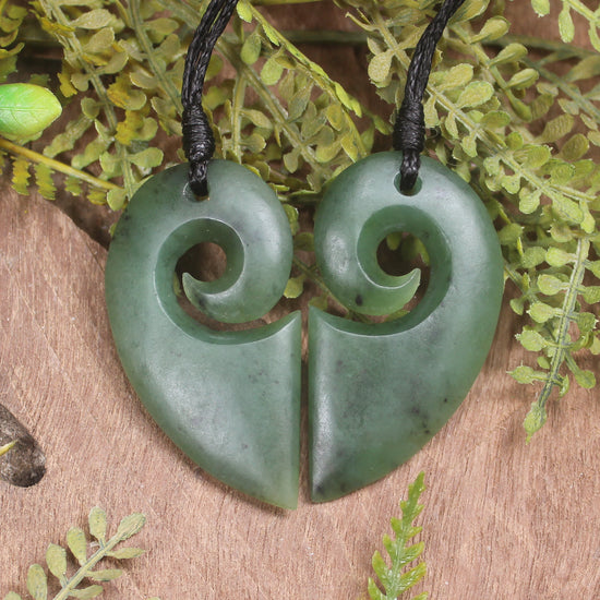 Koru Heart pendant carved from Hapopo Pounamu - NZ Greenstone