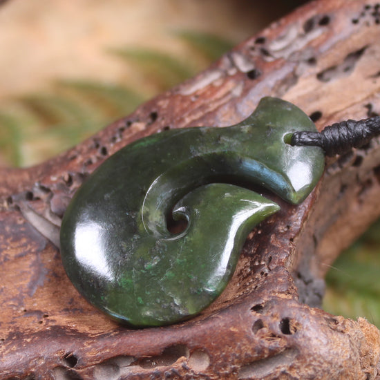 Hei Matau carved from Rimu Pounamu - NZ Greenstone