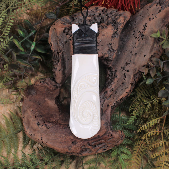 Toki or Adze with Koru carved from Beef Bone