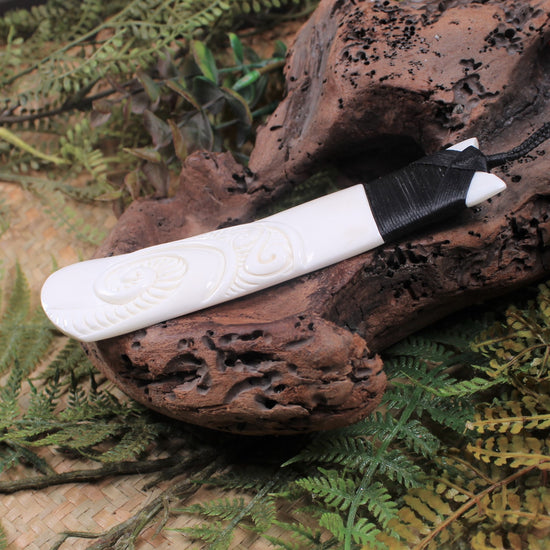 Toki or Adze with Koru carved from Beef Bone