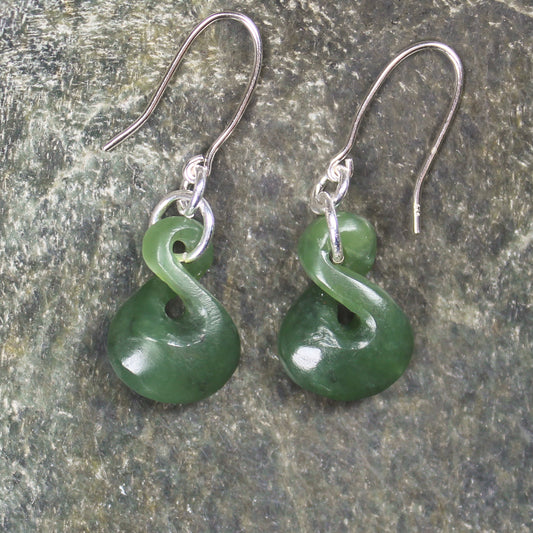 Twist Earrings carved from Hapopo Pounamu - NZ Greenstone
