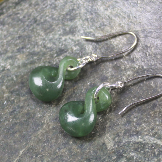 Twist Earrings carved from Hapopo Pounamu - NZ Greenstone