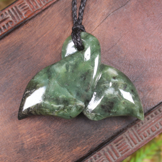 Whale tail carved from Hapopo Pounamu - NZ Greenstone