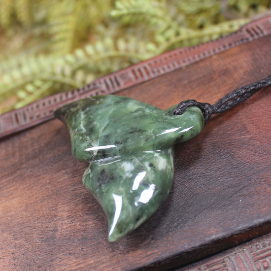 Whale tail carved from Hapopo Pounamu - NZ Greenstone