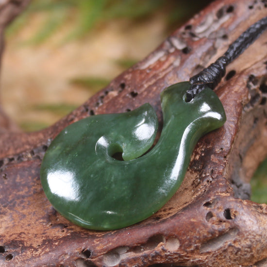 Hei Matau or Fish Hook carved from Kawakawa Pounamu - NZ Greenstone