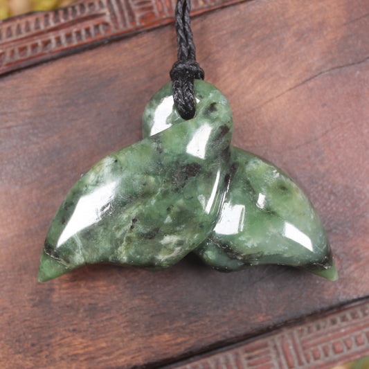 Whale tail carved from Hapopo Pounamu - NZ Greenstone
