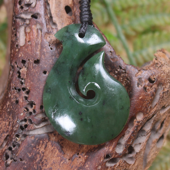 Hei Matau or Fish Hook carved from Kawakawa Pounamu - NZ Greenstone
