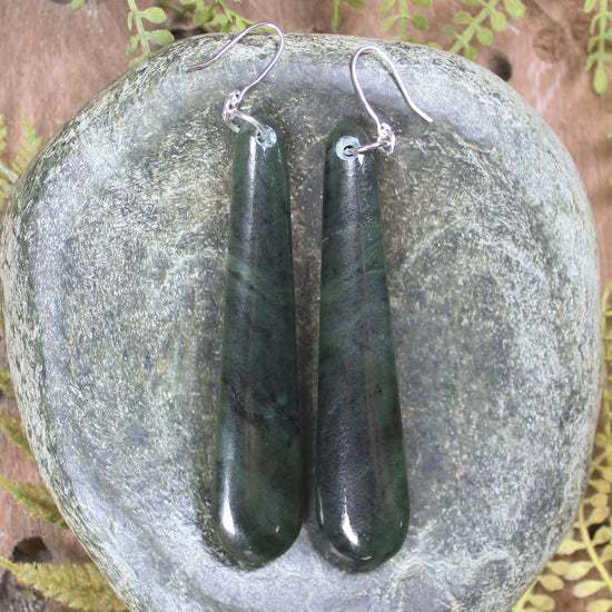 Roimata or Teardrop earrings carved from Rimu Pounamu - NZ Greenstone