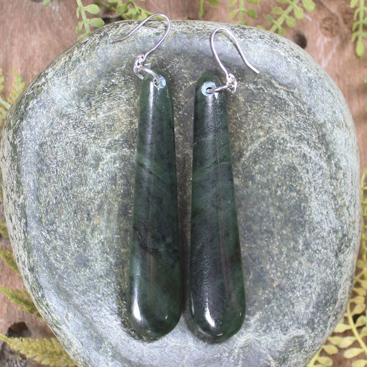 Roimata or Teardrop earrings carved from Rimu Pounamu - NZ Greenstone