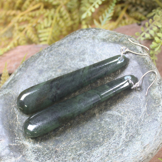 Roimata or Teardrop earrings carved from Rimu Pounamu - NZ Greenstone
