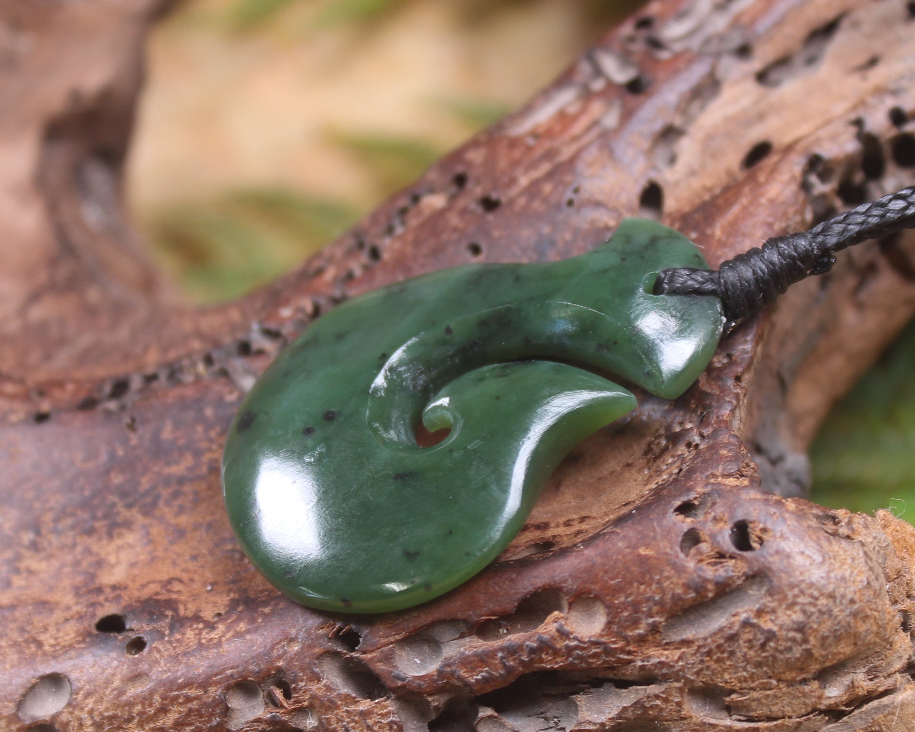 Hei Matau or Fish Hook carved from Kawakawa Pounamu - NZ Greenstone