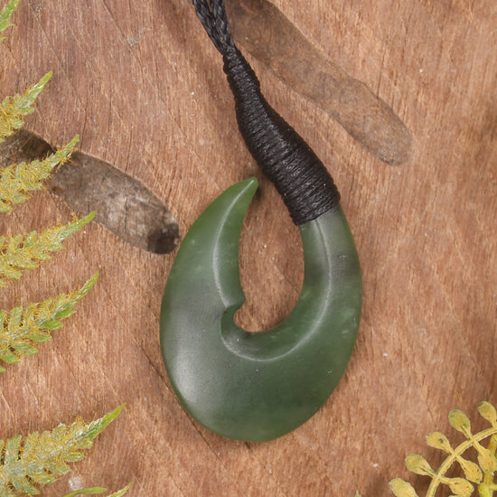 Hei Matau or Fish Hook carved from Hapopo Pounamu - NZ Greenstone