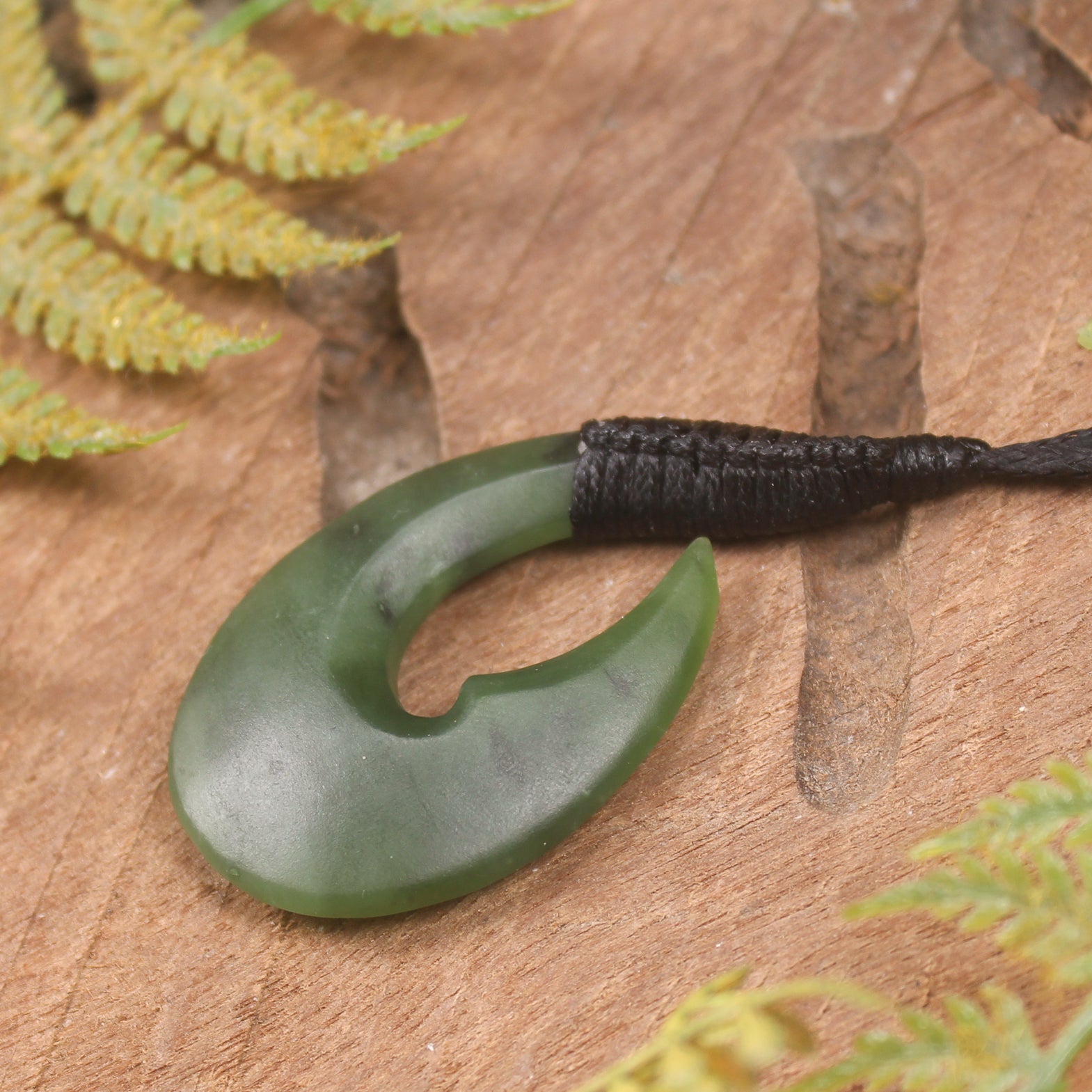 Hei Matau or Fish Hook carved from Hapopo Pounamu - NZ Greenstone