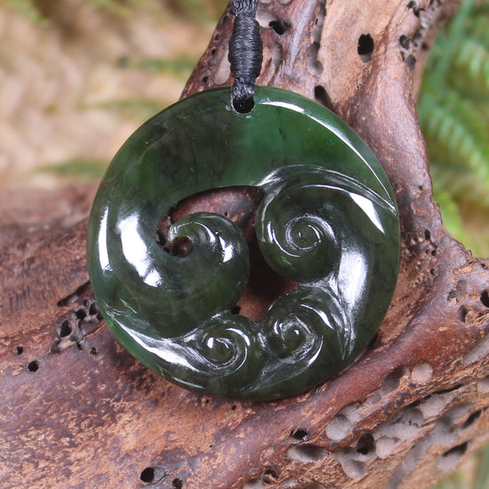 Koru carved from Rimu Pounamu - NZ Greenstone