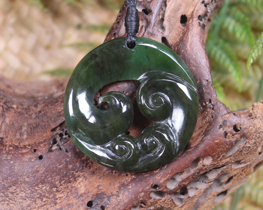 Koru carved from Rimu Pounamu - NZ Greenstone