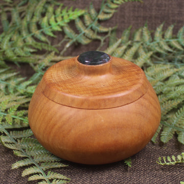 Wooden container with Moss Agate set into lid 