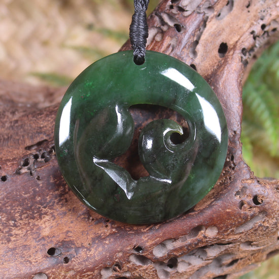 Koru carved from Rimu Pounamu - NZ Greenstone