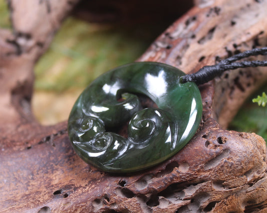 Koru carved from Rimu Pounamu - NZ Greenstone