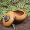 Wooden container with Moss Agate set into lid 
