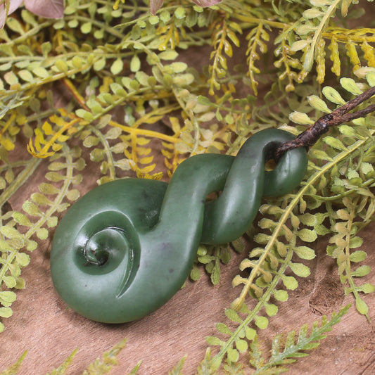Koru Twist carved from Kawakawa Pounamu - NZ Greenstone