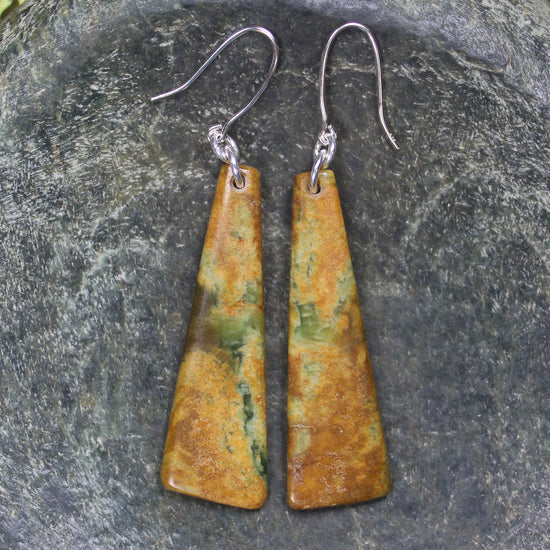 Roimata or Teardrop earrings carved from Flower Jade Pounamu - NZ Greenstone