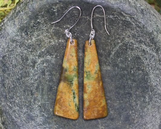 Roimata or Teardrop earrings carved from Flower Jade Pounamu - NZ Greenstone