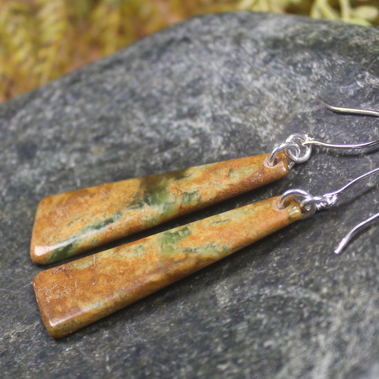 Roimata or Teardrop earrings carved from Flower Jade Pounamu - NZ Greenstone