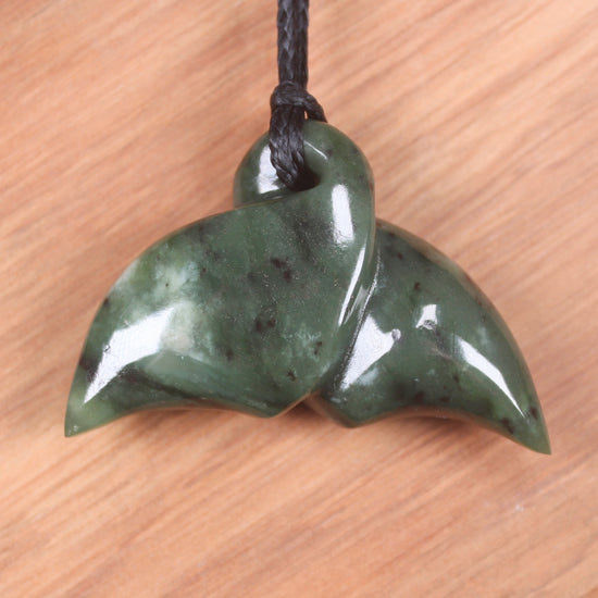 Whale tail carved from Hapopo Pounamu - NZ Greenstone