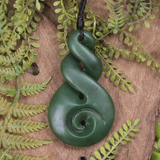 Koru Twist carved from Kawakawa Pounamu - NZ Greenstone