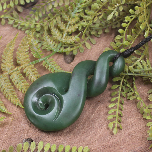 Koru Twist carved from Kawakawa Pounamu - NZ Greenstone